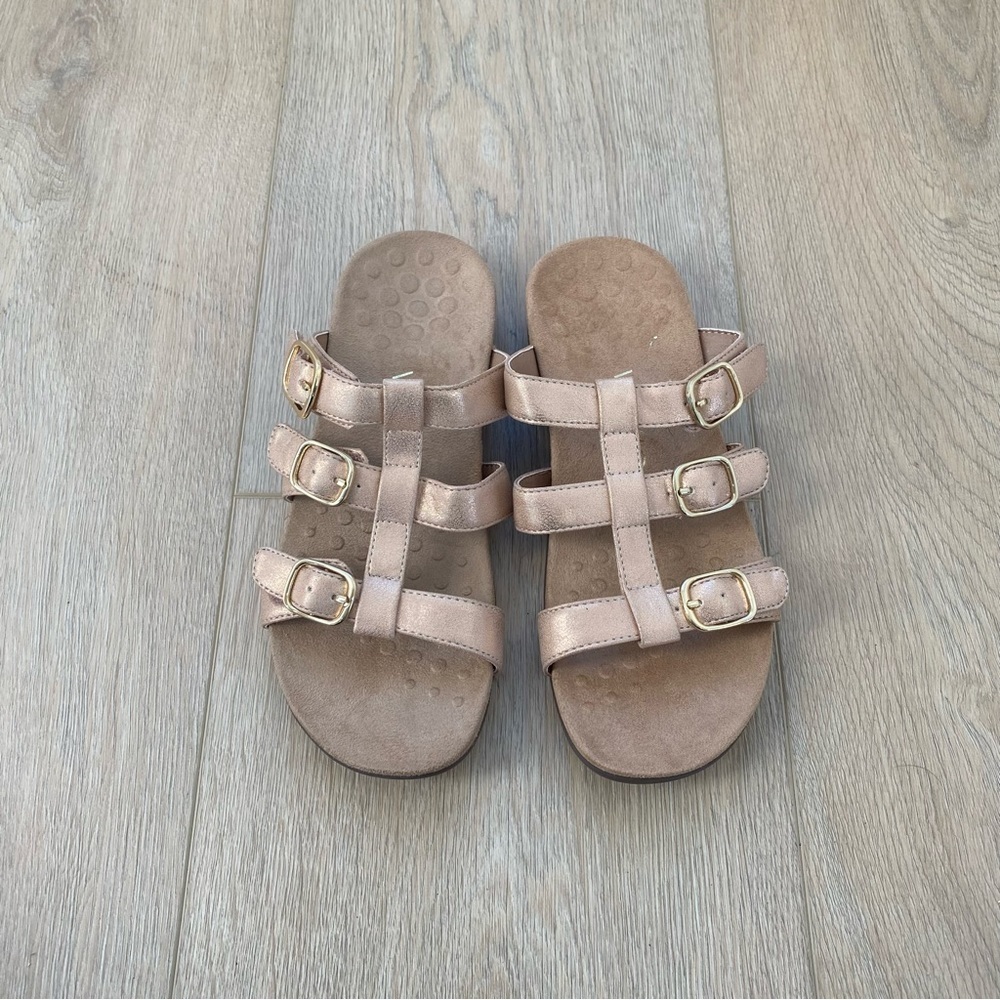 Vionic Misa Rosa Gold Leather Strappy Sandals